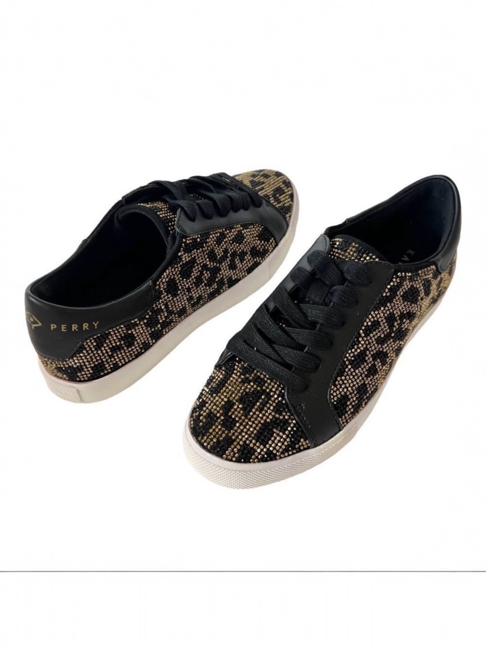 Katy Perry The Rizzo Black Gold Rhinestone Bling Leopard Fashion Sneakers Size 5